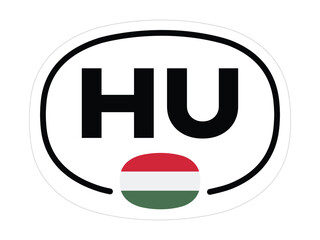 Hungary Country Code Sticker – Oval HU with Red, White, and Green National Flag – High Quality Vectorial Stock Image