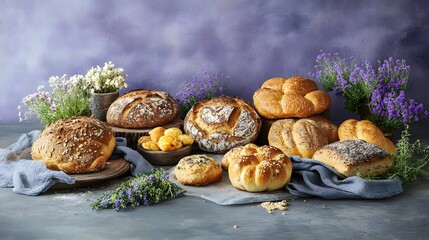 Assorted Artisan Breads and Rolls Bakery Variety