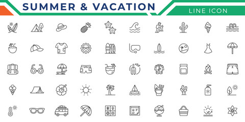 Summer Vacation Editable Icons set. Vector illustration in modern thin line style of travel related icons.