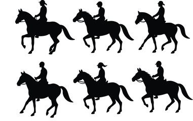Silhouette Illustrations of Horseback Riders Equestrian Action Poses