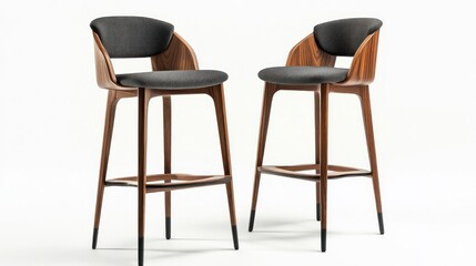 Bar stool with wooden backrest and padded seat in a modern design