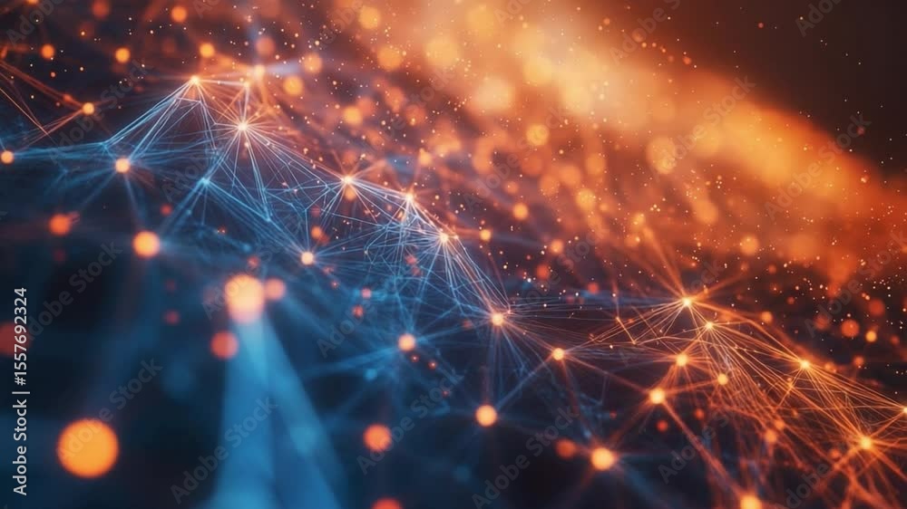 Poster Digital Network: A captivating visual of an intricate digital network, symbolized by interconnected nodes and glowing lines. This abstract representation conveys the complexities of modern technology.