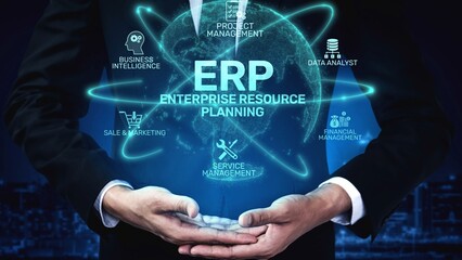 ERP platform visual showing centralized system for enterprise resource planning, improving...