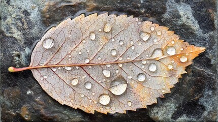 Autumn Leaf Dew Drops Macro Photography