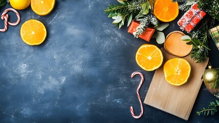 Festive Christmas Oranges Slices Candy Cane Winter Background