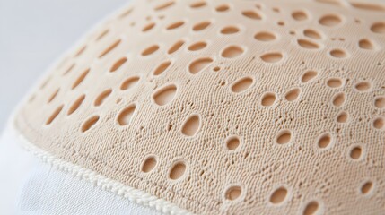 Beige Knit Fabric Texture with Circular Cutouts Detail Close Up