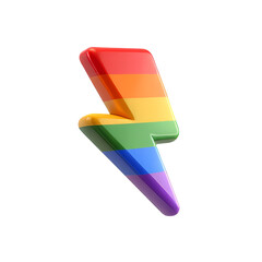 3D Rainbow Lightning Bolt Icon, Glossy Pride Symbol Isolated on Transparent Background