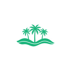 Vector art of tropical island with palm trees isolated on white background