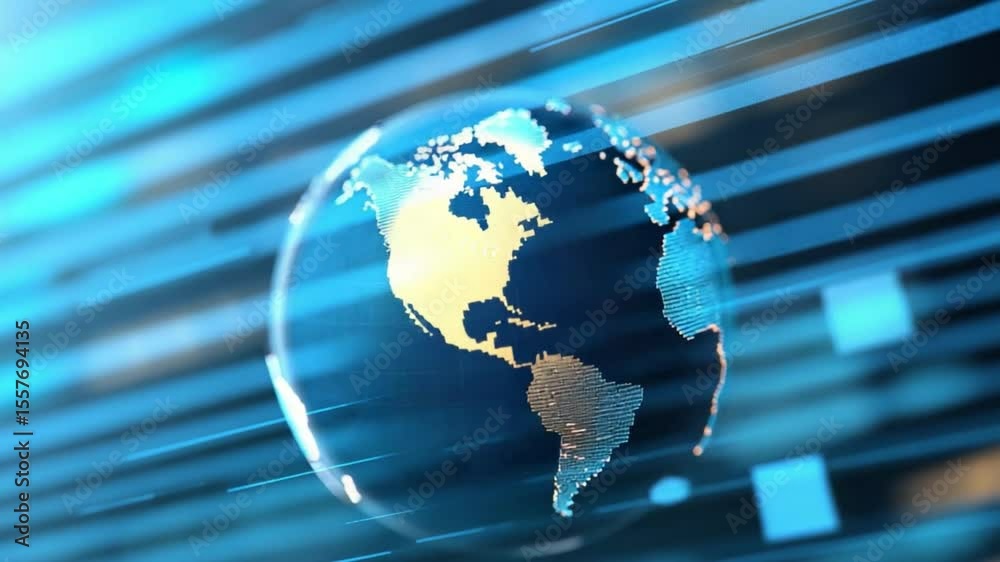 Aufkleber Global Network: A dynamic representation of the Earth, symbolizing global interconnectedness and the flow of information in a high-tech, abstract depiction.