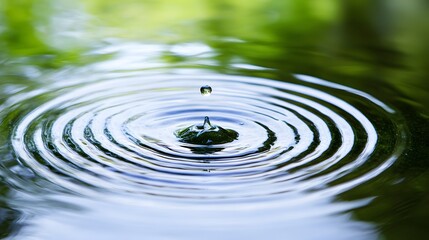 Stunning Water Droplet Impacting Still Pond, Creating Concentric Ripples