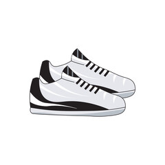 Modern white sneakers with black accents, ideal for fashion visuals, streetwear branding, online store graphics, lifestyle content, and sport-style vector illustration projects.