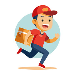 cartoon delivery man with parcel