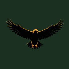 Fototapeta premium Majestic eagle in flight, wings spread wide, powerful silhouette against dark background. This soaring eagle symbolizes freedom and independence,