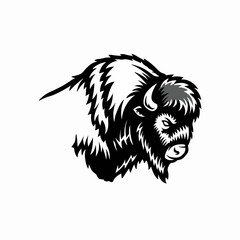 Obraz premium American bison head illustration, bison profile view, powerful animal portrait, majestic creature design, perfect for Independence Day themed projects.