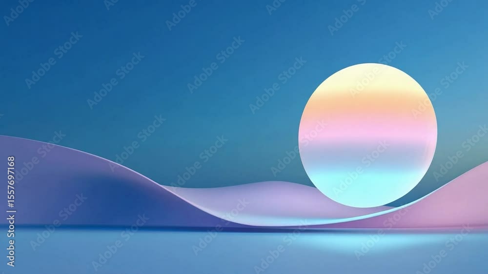 Poster serene abstract landscape: an artistic portrayal of a pastel-colored sun casting a soft glow over ge