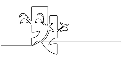 Greek mask one line drawing, opera event symbols continuous hand drawn, mask one line vector isolated design element, isolated on white background, Theater Sign Line Icon Editable .