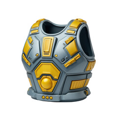 Futuristic gray and gold sci fi chest armor piece isolated on transparent background