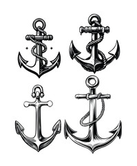 Nautical anchor silhouette, vector style, with a white background