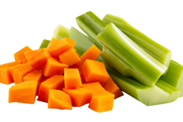 Fresh, chopped carrots and celery sticks. Healthy food ingredients.