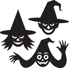 Halloween witch face with a hat silhouette vector. Witch face silhouette vector cartoon illustration isolated on white background
