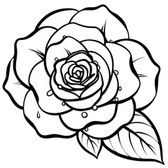 red-camellia-flower--realistic-painting--dewdrops