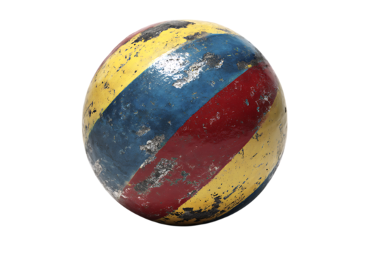 Close up of a weathered, multi colored ball.  Perfect for grunge or retro designs.