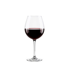 Red wine glass filled with red wine on white background  