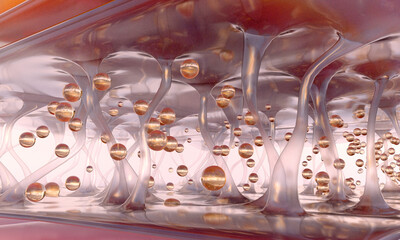 Ready to use 3d Rendering, advertising. Cosmetic serum Oil drop on Saggy skin cell, Skin Repair, moisturizer, collagen serum.