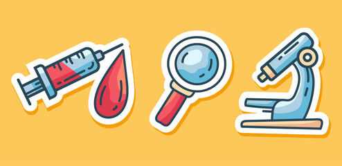 Chemistry laboratory science sticker isolated set. Vector flat graphic design element concept illustration