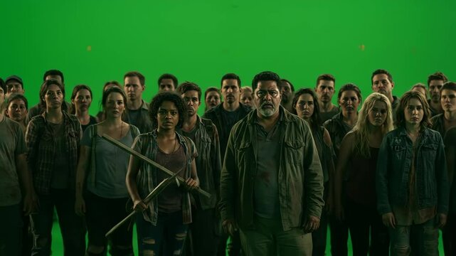 Zombie horde green screen apocalyptic
