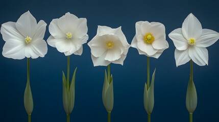 Five White Flowers Blooming Elegant Minimalist Botanical Still Life Photography