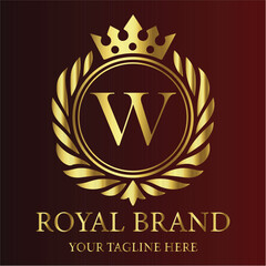 Royal brand logo gold letter W crown laurel