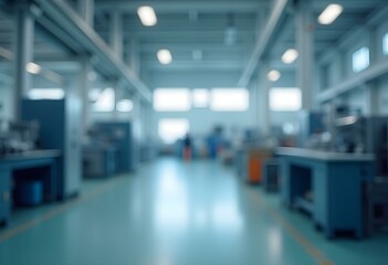 Fototapeta premium Industrial Factory Interior with Blurred Background and Negative Space for Text – Modern Manufacturing Environment
