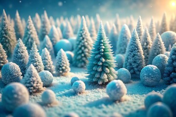 A serene winter landscape with snow covered trees and snowballs