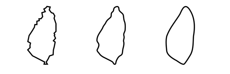 Saint Lucia country black outline silhouettes in three different levels of smoothness. Simplified maps. Vector icons isolated on white background.