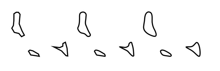 Comoros country black outline silhouettes in three different levels of smoothness. Simplified maps. Vector icons isolated on white background.