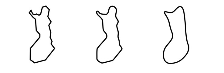 Finland country black outline silhouettes in three different levels of smoothness. Simplified maps. Vector icons isolated on white background.