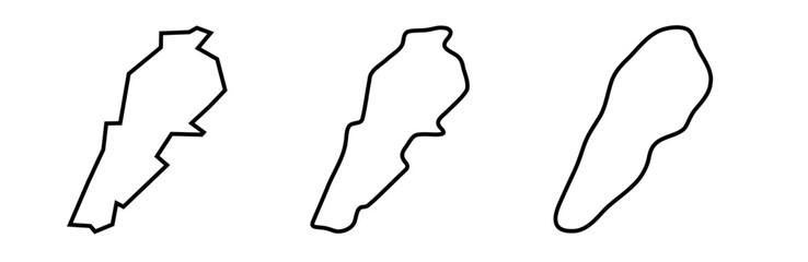Lebanon country black outline silhouettes in three different levels of smoothness. Simplified maps. Vector icons isolated on white background.