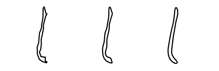 Chile country black outline silhouettes in three different levels of smoothness. Simplified maps. Vector icons isolated on white background.