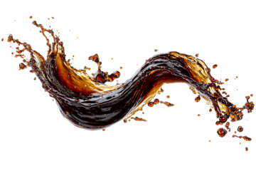 Splash of dark liquid, coffee or cola, on black background