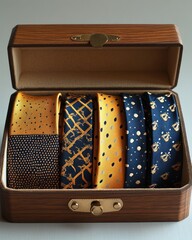 Wooden box with four patterned ties