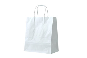 Simple white paper bag with handles, isolated on black background. Mockup for branding and design.