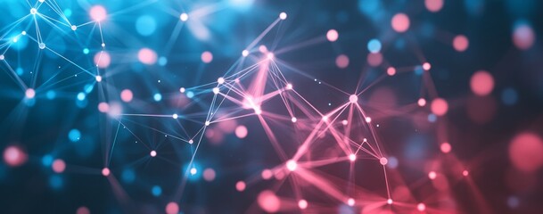 Obraz premium Abstract Network Connections Pink Blue Glowing Lines Dark Background