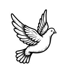 Fototapeta premium Peace dove in flight, symbol of freedom and hope. Elegant line art illustration of a graceful bird soaring through air. This peace dove image is ideal for creating inspiring designs for posters,