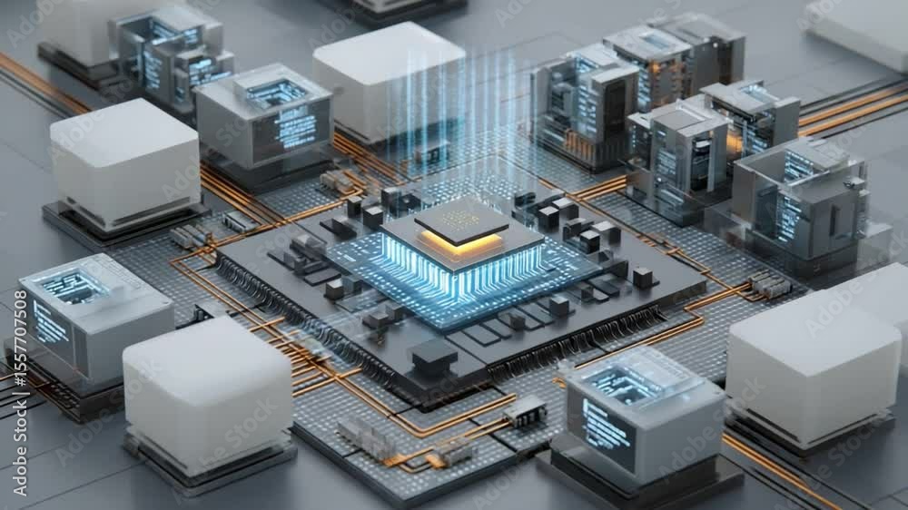 Poster Central Processing Unit: A 3D rendering of a central processing unit (CPU) showcasing its intricate architecture and the interconnected data flow.