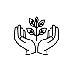 Protecting nature sprout in hands line art.  Environmental conservation symbol for World Nature Conservation Day.  Eco friendly concept for sustainability campaigns and green initiatives.