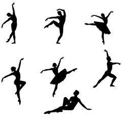 Elegant ballerina silhouettes collection.  Multiple graceful poses perfect for dance studios, ballet schools, and choreography projects.