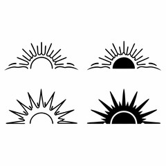 Sun rise set, sunset vector icons, sunburst rays collection	
