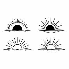 Sun rise set, sunset vector icons, sunburst rays collection	