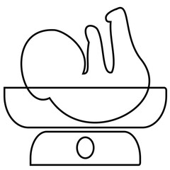 Line icon baby being weighed on a baby scale ensures that the baby is growing according to his age, detecting early growth problems such as stunting or malnutrition.
